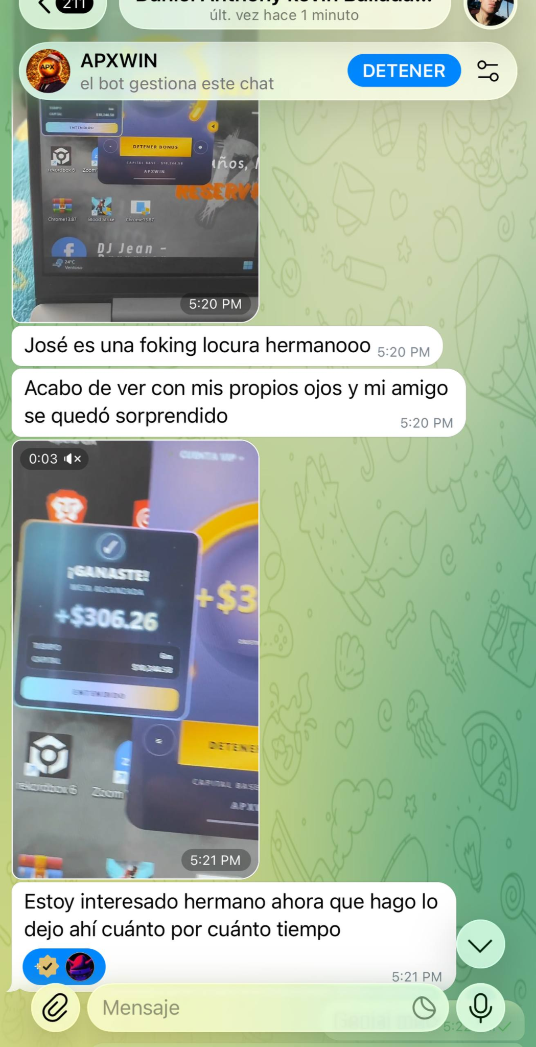 Chat de cliente interesado después de ver resultados